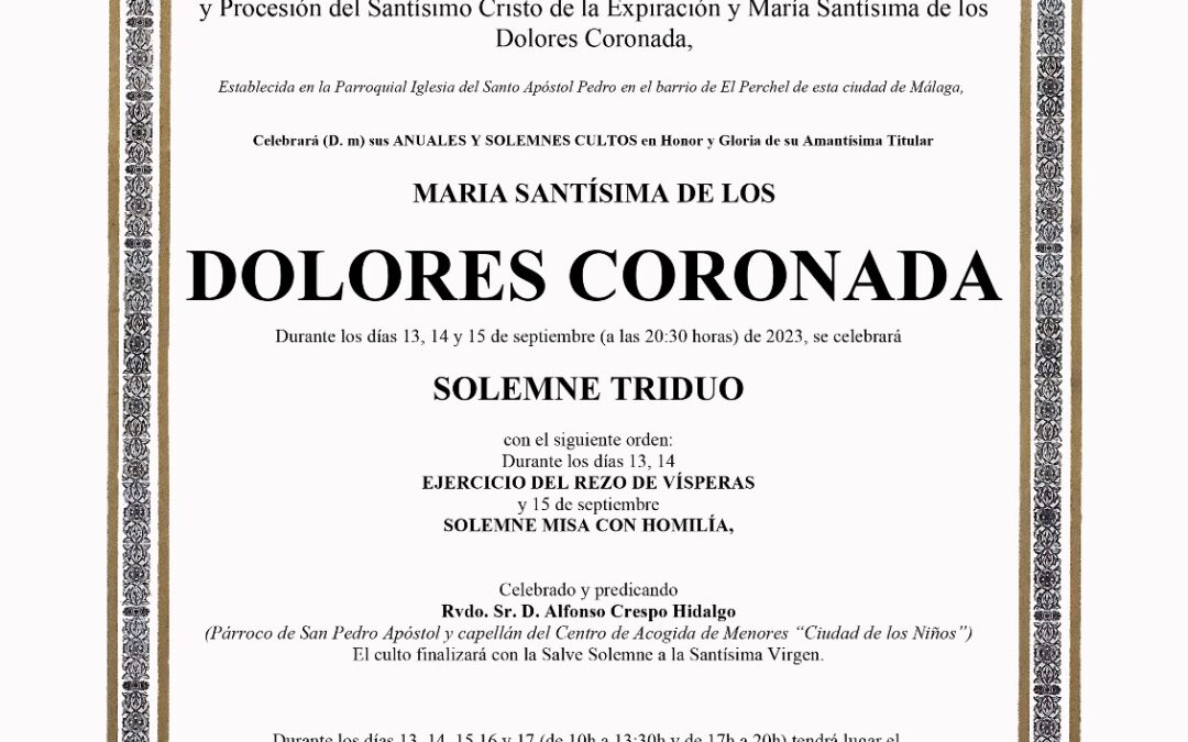 Triduo a María Santísima de los Dolores Coronada